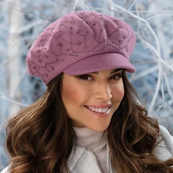 Pokrývka hlavy Krumlovanka Zimní čepice s kšiltem starorůžová z 100% vlny W-0899/628