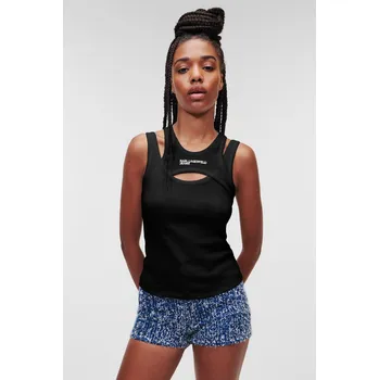 Dámské tričko TRIČKO KARL LAGERFELD JEANS KLJ LAYERED RIBBED TANKTOP BLACK