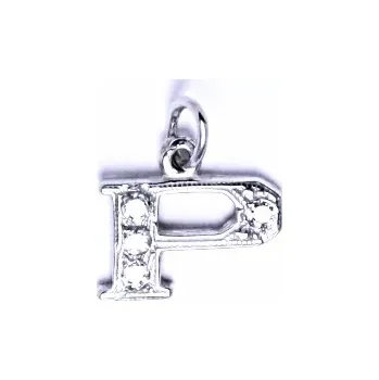 Přívěsek Zlatý přívěsek, bílé zlato, čiré zirkony, písmenko P, P 1106 (Zlaté písmeno)