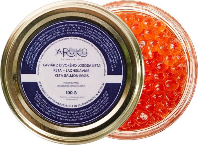 Aruko Kaviár ze divokého lososa Keta Aruko. Váha 100 g. USA