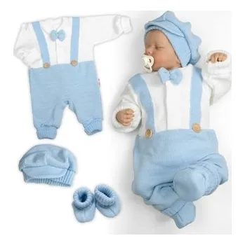 Kojenecký body Rostoucí pletený overálek 3D Hand Made malý Elegán - sv. modrý, bílá; 56/62 (0-3m)