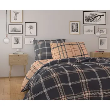 Bytový textil Bavlněné povlečení NORDIC COLLECTION 140x200, 70x90cm KÁRO tmavě hnědé