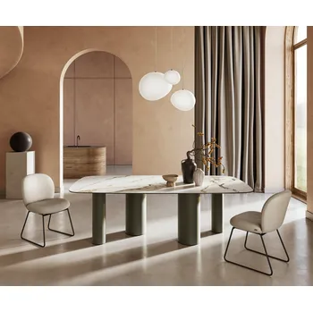 Jídelní stůl DELIFE Jídelní stůl Edge Boot 240x120 cm keramika Calacatta Luxe bílá-zlatá-šedá pilíř kov efektová úprava titan