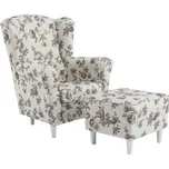 Křeslo ušák s taburetem, látka rose 18, ASTRID