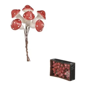 umělá květina Houby na drátku, barva červená, cena za krabičku (48 ks).