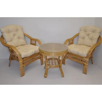 Zahradní sestava Zahradní set SAULO 2 + 1 — ratan, látka, medová / více barev Béžový melír