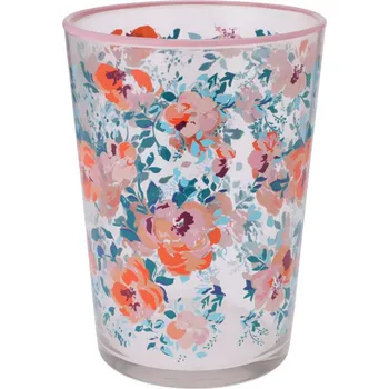 Sklenice EH Excellent Houseware Velká sklenice s květinovým vzorem, 510 ml, růžová