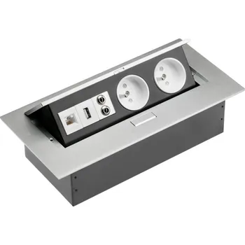 Příslušenství pro svítidlo GTV AE-PB02GU-53 Zásuvky stolní, 2x zásuvka, USB, AUDIO IN/OUT (MINIJACK)