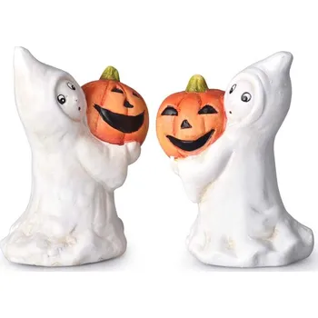 Dekorace keramika 80x110mm duch s dýní mix, bílá, oranžová