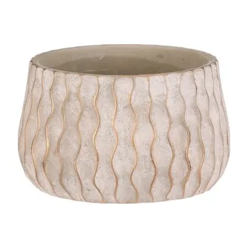 Obal na květináč Obal na květiny - beton, svislé vlnky, šedý