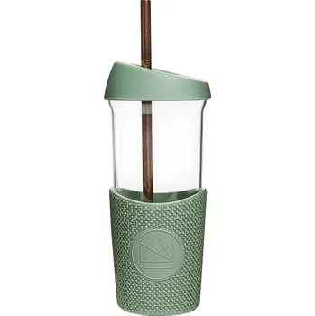 Sklenice Skleněný pohár s brčkem 568 ml, Neon Kactus, zelený