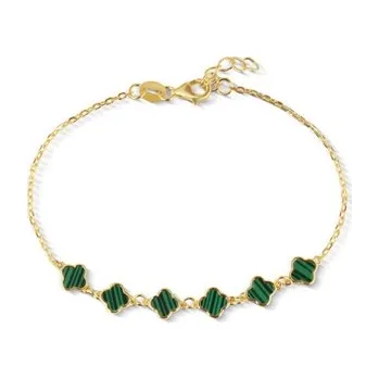 Náramek Dámský stříbrný pozlacený náramek se čtyřlístky 17-19 cm STNA0764F