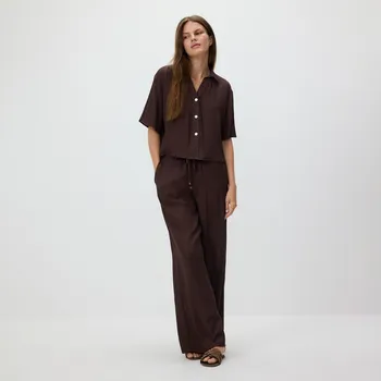 Dámské kalhoty Reserved - Volné kalhoty s viskózou - tmavě hnědá - 891HU-89X - 891HU-89X-XS