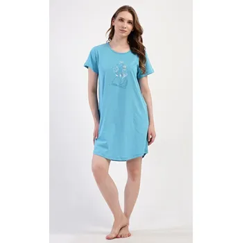 Dámské šaty Dámské domácí šaty s krátkým rukávem Book - petrolejová - 4XL