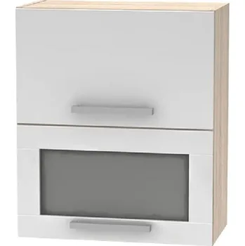 Nábytek Horní výklopná skříňka se sklem 2DV, dub sonoma / bílá, NOPL-009-OH