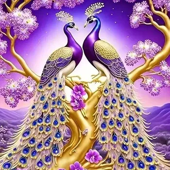 Diamantové malování Norimpex Pávi na větvi 30 × 40 cm