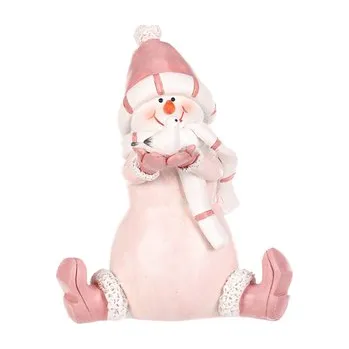 Sněhulák - polyresiová figurka, sedící, růžový obleček a čepka (cs)