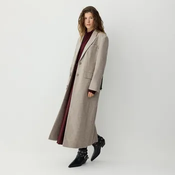 Dámský kabát Reserved dlouhý kabát ze směsi vlny béžová XS