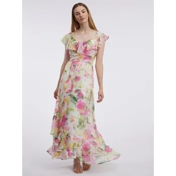 Dámské oblečení Růžovo-bílé dámské květované maxišaty