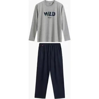 Pánské pyžamo Pánské pyžamo Atlantic NMP-392 - bavlna Šedo-tmavěmodrá XL