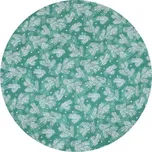 Ubrus sametový kulatý, zelený - vánoční bílý vzor, 100% polyester, pr. 140 cm.