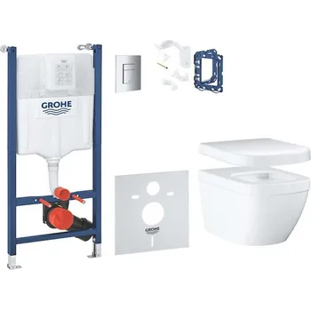 WC sada Grohe Solido - Set předstěnové instalace, klozetu Euro Ceramic a sedátka softclose, tlačítko Skate Cosmopolitan, chrom 39889000