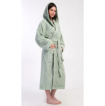 Dámské noční prádlo Dámský župan dlouhý s kapucí Lesní víla - khaki - XL