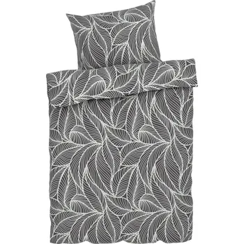 Povlečení LIVARNO home Ložní povlečení z mikrovláknitého saténu, 140 x 200 cm, 70 x 90 cm (šedá/listy)