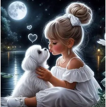 Diamantové malování Norimpex Dívka s pejskem 30 × 40 cm