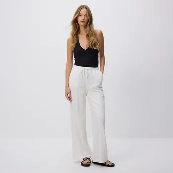 Dámské kalhoty Reserved - Volné kalhoty s příměsí lnu - krémová - 457FM-01X - 457FM-01X-M