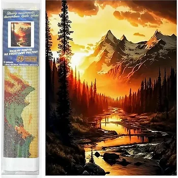 Diamantové malování Norimpex Horská řeka při západu slunce 30 × 40 cm