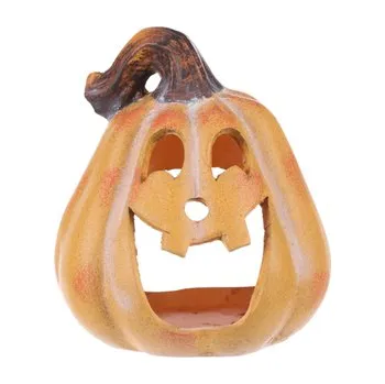 Svícen Dýně s obličejem - keramika, na čajovou/LED svíčku, žlutá