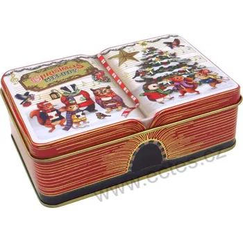 Dóza na potraviny CHRISTMAS MELODY BOOK plechová dóza na čokoládu 2636 oblečená zvířátka u vánočního stromku
