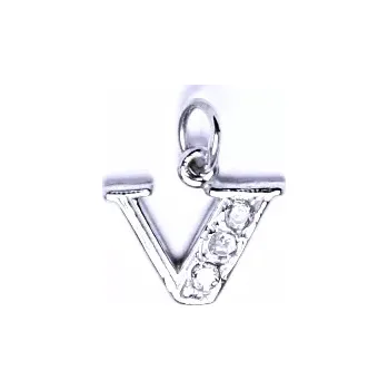 Přívěsek Zlatý přívěsek, bílé zlato, čiré zirkony, písmenko V, P 1106 (Zlaté písmeno)