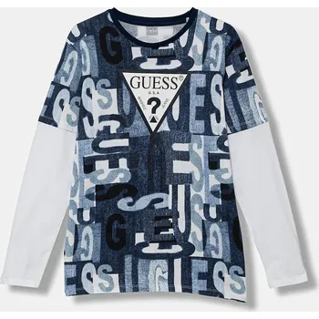 Chlapecké tričko Dětské bavlněné tričko s dlouhým rukávem Guess modrá barva, L5BI06 I3Z14 L5BI06.I3Z14.9BYA 95X, vel. 158-166