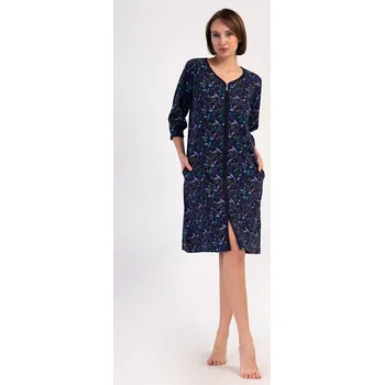 Dámské šaty Dámské domácí šaty s tříčtvrtečním rukávem Kolibřík - tmavě modrá - 2XL