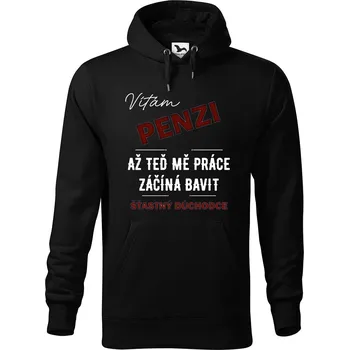 Pánská mikina DOBRÝ TRIKO Pánská mikina s potiskem Šťastný důchodce Velikost pánské mikiny: 5XL, Barva: Černá