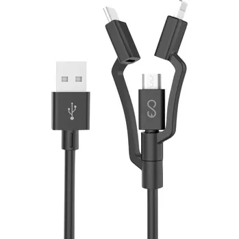 Datový kabel Opletený kabel 3v1 Epico (USB-C, MicroUSB a Lightning na USB-A) 1,2m - černý