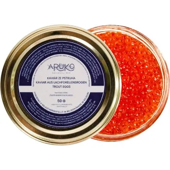 konzervovaná ryba Aruko Kaviár ze pstruha Aruko. Váha 50 g. Francie