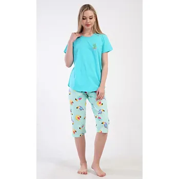 Dámské pyžamo Dámské pyžamo kapri Papoušek - tyrkysová - S
