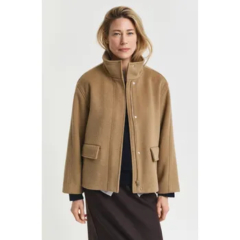 Dámská bunda BUNDA GANT SHORT WOOL JACKET WITH ZIP WARM KHAKI