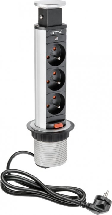 GTV AE-BPW3U60-80 Zásuvky stolní vestavný 60mm, 3X zásuvka (stříbrná)