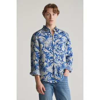 Pánské oblečení KOŠILE GANT REG BOTANICAL PRINT LINEN SHIRT RICH BLUE