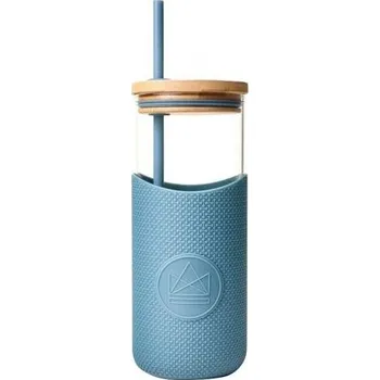 Termohrnek Skleněný pohár s brčkem, 1 L, Kactus, modrý