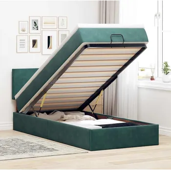 Postel vidaXL Osmanský rám postele s matrací 90x190cm samet [3311673] Barva: Tmavě zelená