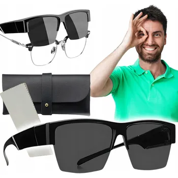 Sluneční brýle NAKŁADKI NA OKULARY KOREKCYJNE MĘSKIE CZARNE POLARIZAČNÍ DO AUTA ===