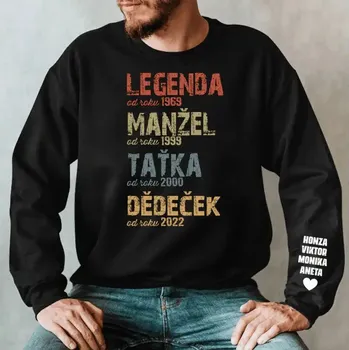 Pánská mikina Mikina - Legenda Manžel Taťka Dědeček - Až 10 dětí Mikina / Černá / L