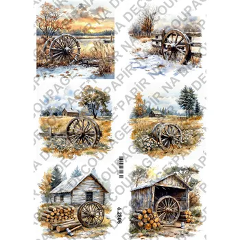 Umělecký papír Rýžový a soft papír na decoupage - Kolo od vozu - KB2806 Materiál: Soft, Rozměr: A4