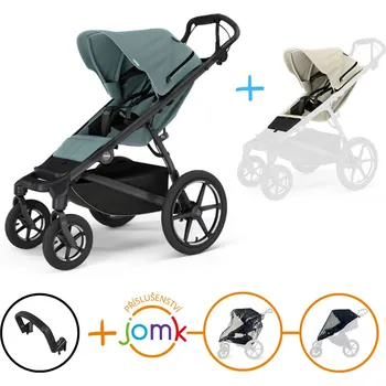 Kočárek Set 4v1 Thule Urban Glide 4-wheel Mid blue 2024 + madlo + JOMK pláštěnka + JOMK ochranná síť + sezení a stříška Soft Beige ZDARMA