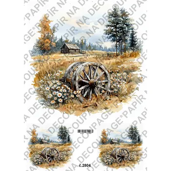 Umělecký papír Rýžový a soft papír na decoupage - Kolo od vozu - KB2804 Materiál: Rýžový papír, Rozměr: A4